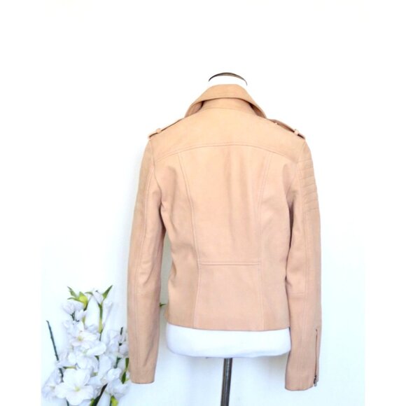 NEW! Claudie Pierlot Suede Leather Biker Moto Jacket Camel Tan SZ S - Picture 4 of 8